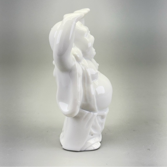 Vintage White Ceramic Laughing Buddha Statue - Picture 5 of 8